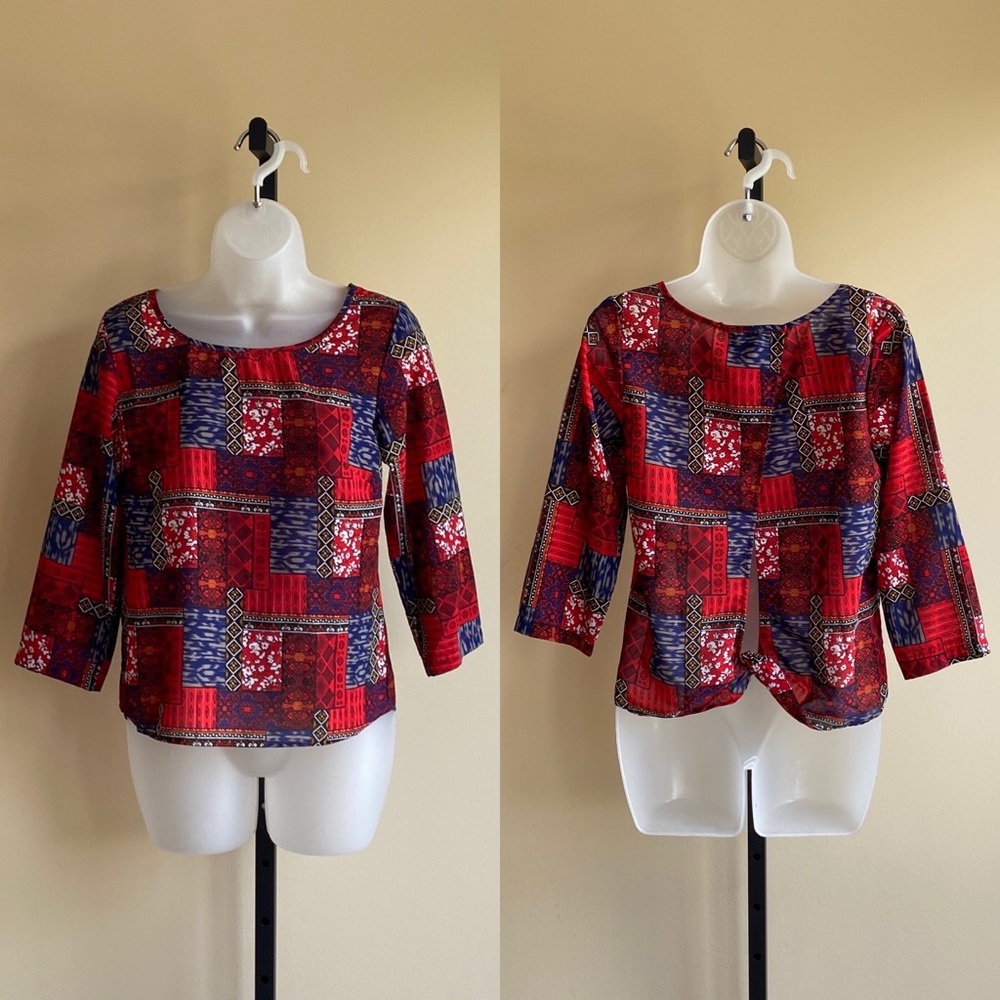 Anthropologie Japna Patchwork Print Blouse Boho Funky Cottage Western